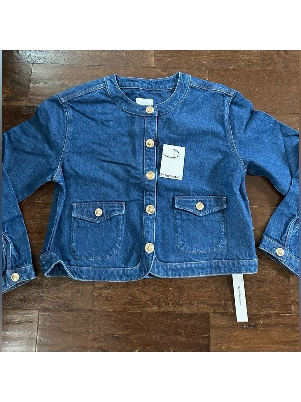 Reformation Braxton Dark Blue Denim Jacket Size L NWT - Picture 6 of 14